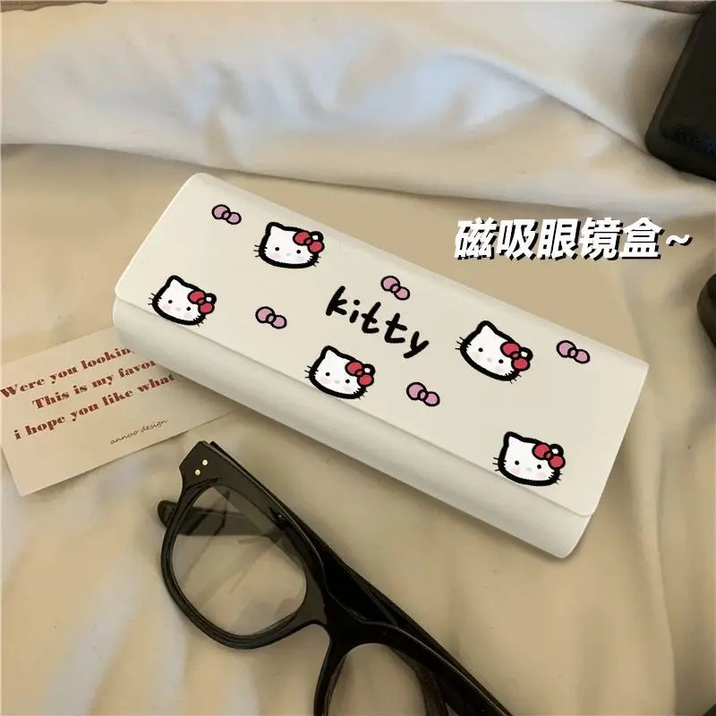 Kawaii Hello Kitty Glasses Case Cartoon Cute Portable Anti-Pressure and Anti-Fall Myopia Eye Box Sunglasses Storage Box