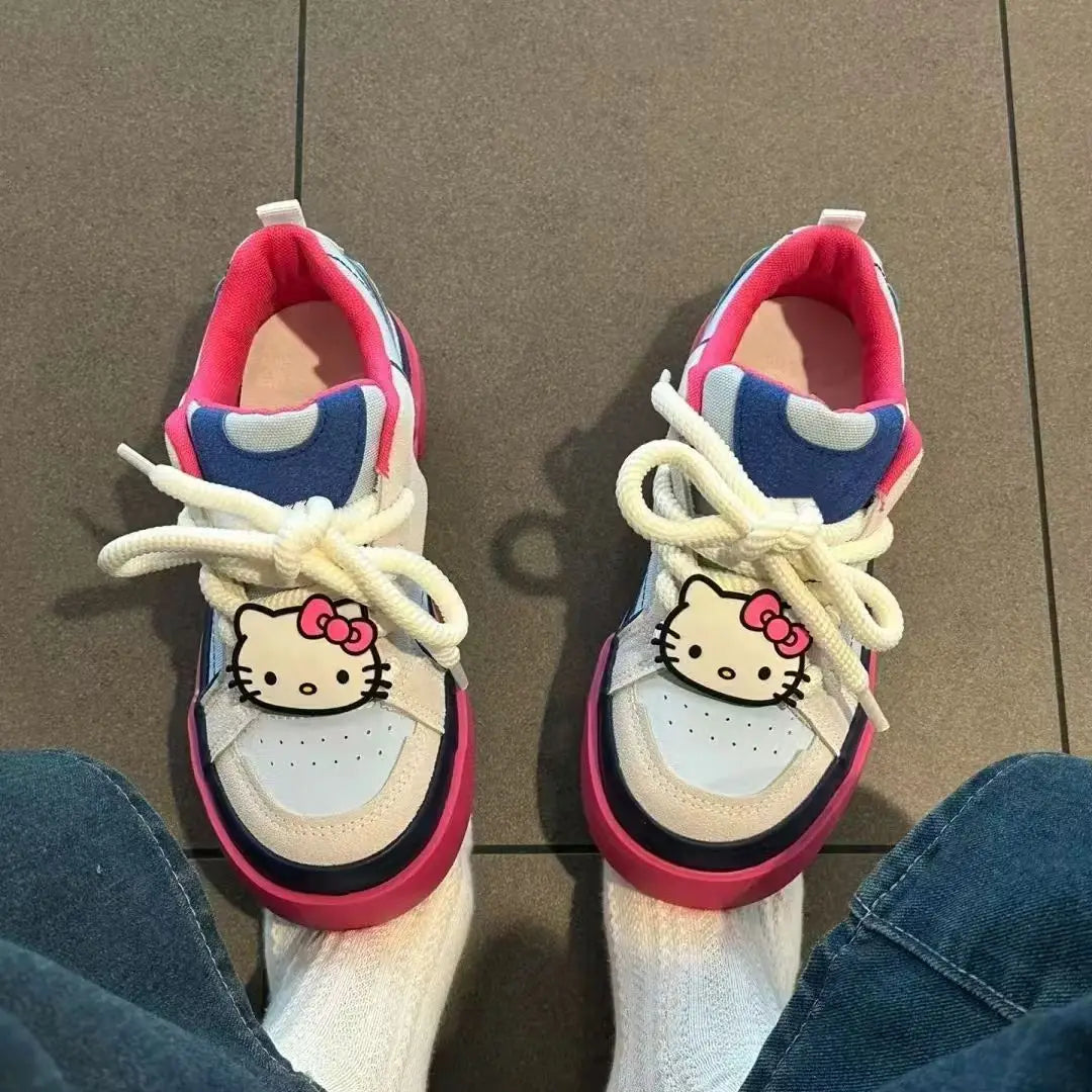 Hello Kitty Sneakers Kawaii Women's Shoes Fashion Breathable Sneaker Leather Cartoon Cute Girls Skateboard Spring/autumn