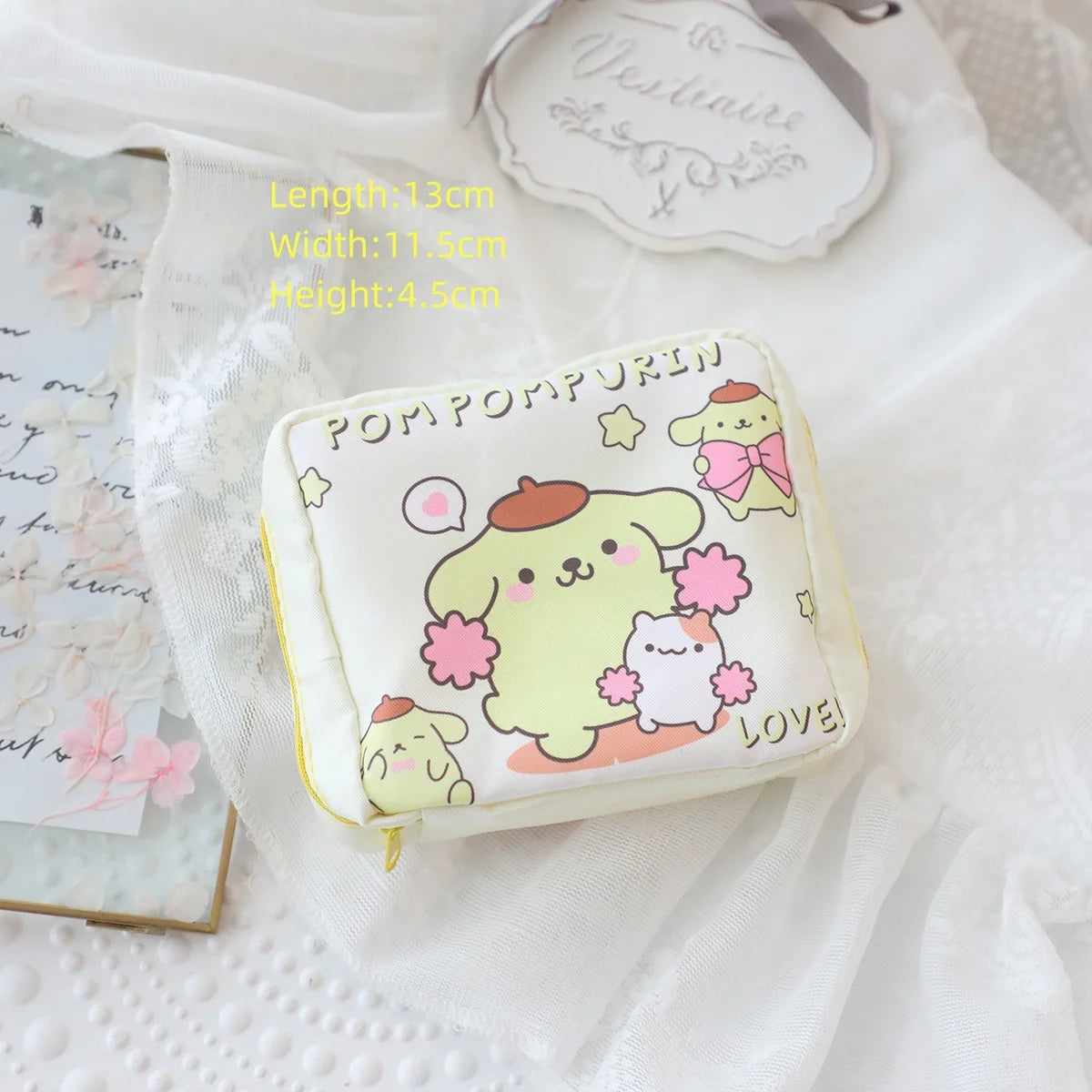 Hello Kitty Cinnamoroll Kuromi Cartoon Girl Sanitary Napkin Storage Bag MakeUp Bag Coin Purse  Card Holder Bag