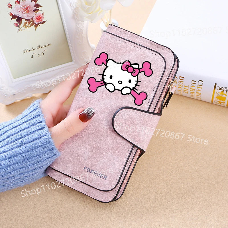 New Hello Kitty Wallet Women Anime Cartoon Fashion Multi-Card Slot Purse  Buckle Nubuck Material Two-color Fabric Wallets Gift