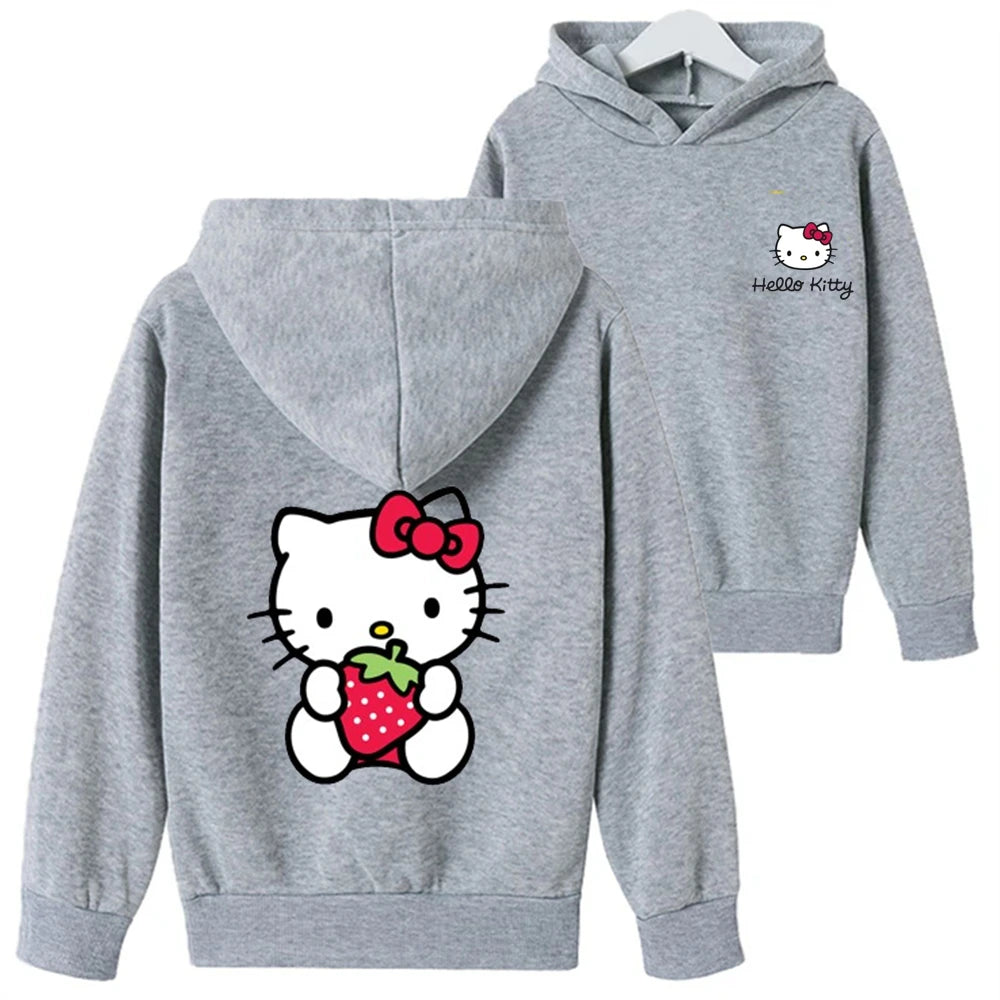 New red Leisure Sweatshirt Hello Kitty Kids Clothing  Age 3-12 Toddler Top Children's Hoodie print Boy Girls' Coat Long Sleeve