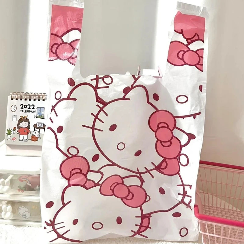 50 Pcs/set Cartoon Vest-Style Plastic Bags Hello Kitty Handheld Bin Bags for Home Use