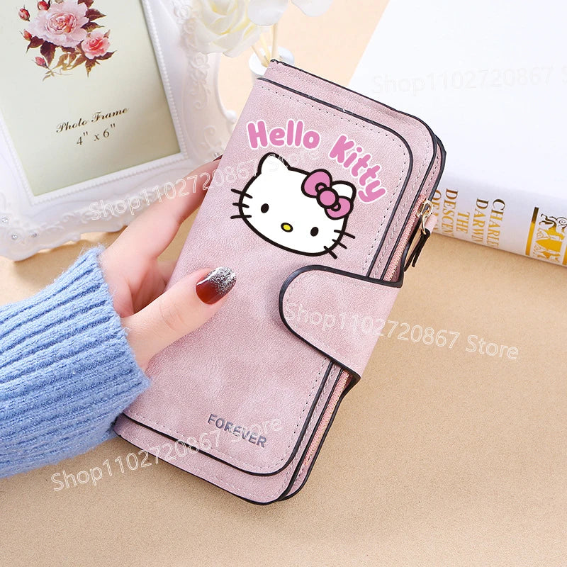 New Hello Kitty Wallet Women Anime Cartoon Fashion Multi-Card Slot Purse  Buckle Nubuck Material Two-color Fabric Wallets Gift