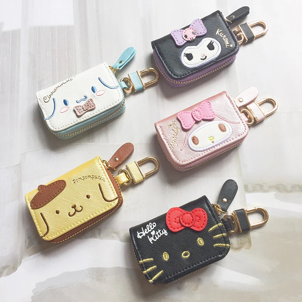 Cute Hello Kitty Cartoon Multifunctional Leather Coin Purse 3D Key Case Pu Zipper Cartoon Car Key Case Cute Key Holder Gift