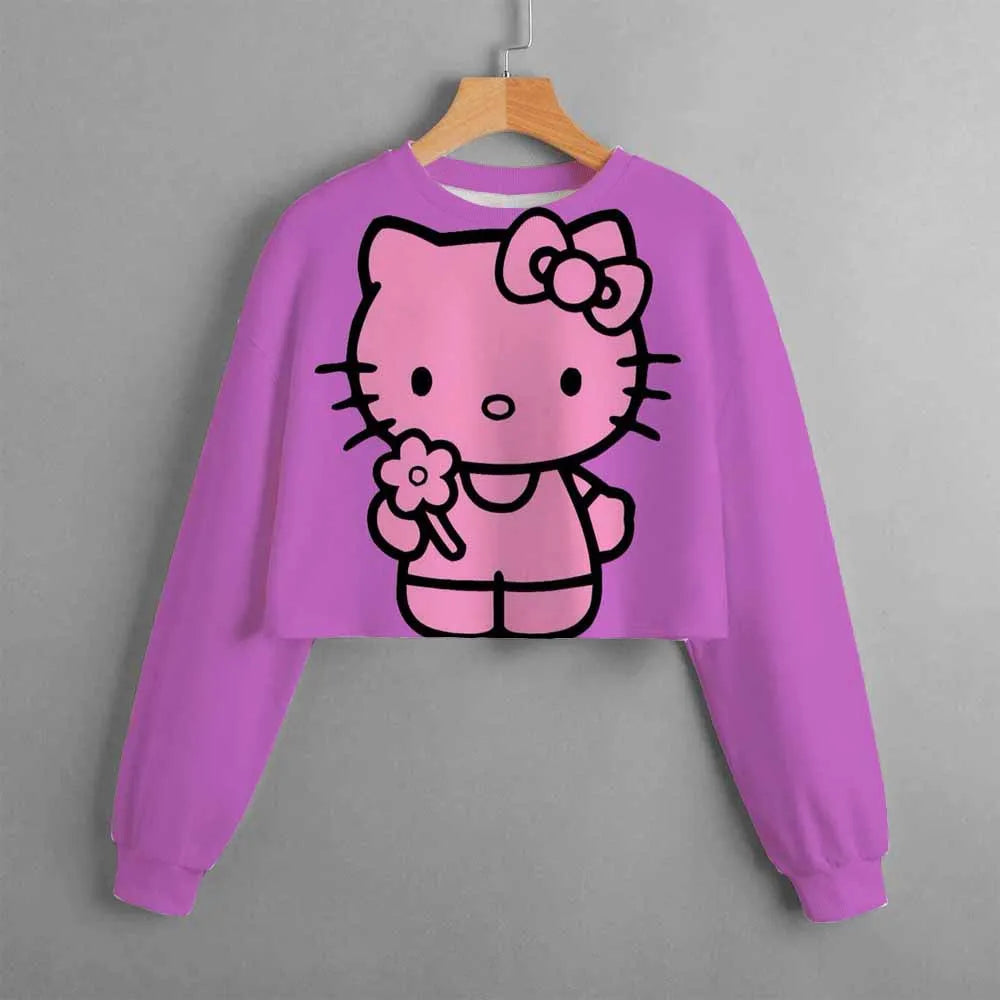 Autumn and winter new Hello Kitty girls short sweater printed hoodie casual cartoon children's clothing comfortable top