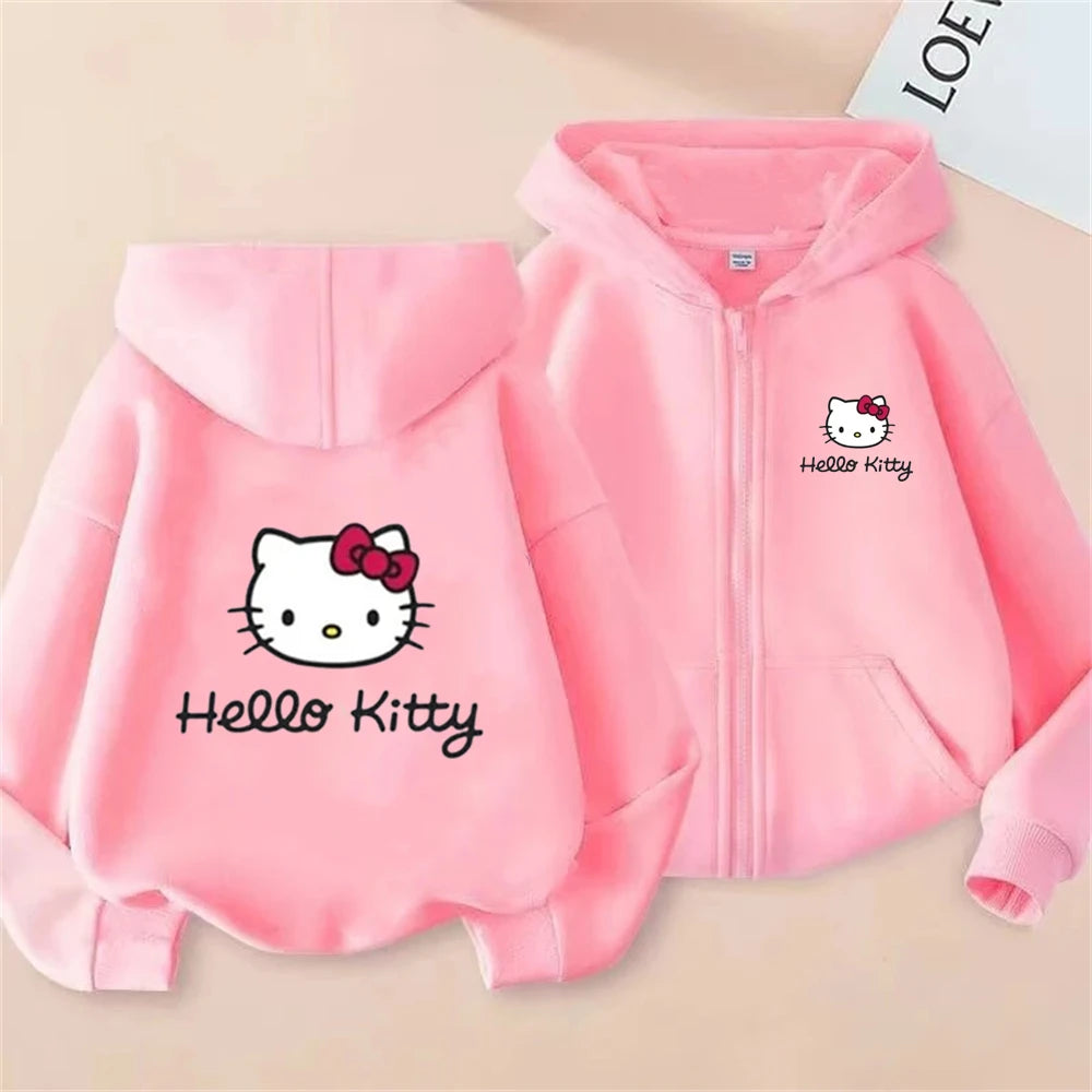 Hello Kitty Children Hoodies Zipper style Pink Coat  Girls Boys Age 3-12 Pullover Leisure Kids  Sweatshirt Autumn festival gifts