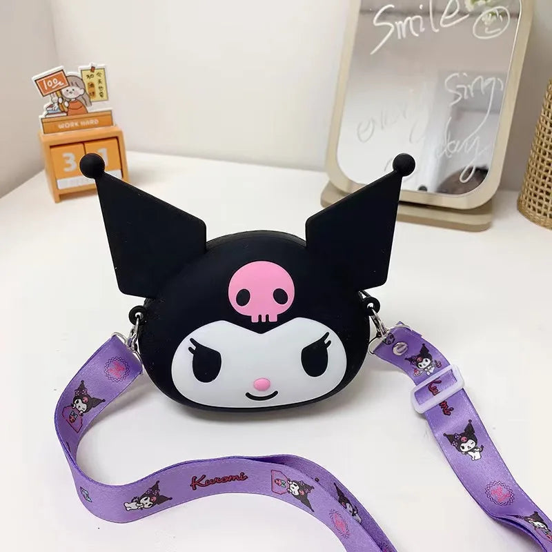 Kawaii Kuromi Silica Gel Bag Hello Kitty Messenger Bag My Melody Cinnamo roll Silicone Coin Purse Storage Gift