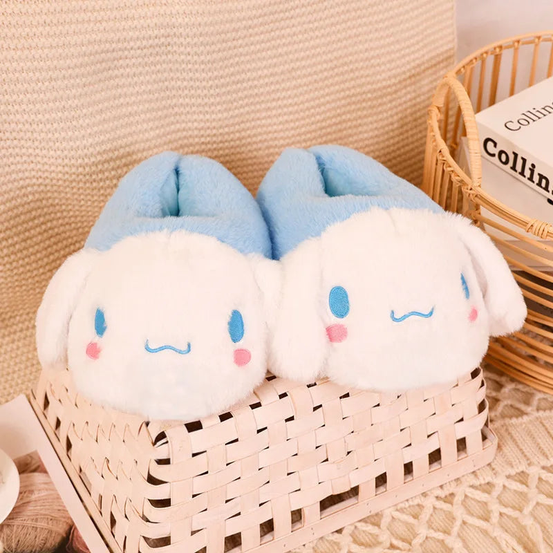 Cartoon Sanrioed Kuromi Hello Kitty Y2K Plush Slippers Women Melody Cinnamoroll Anime Kawaii Winter Home Cotton Shoes Soft Girl