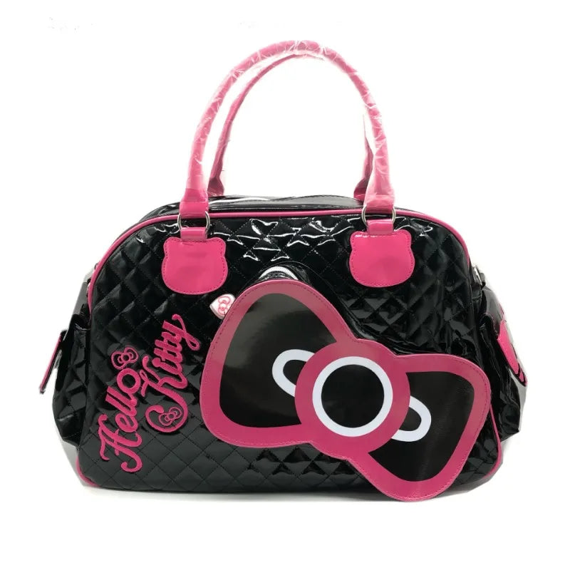 Hello Kitty Bag Cute Pink Handbag PU Glossy Travel Bag for Girls Fashion Crossbody Bag Carry on Luggage Backpack