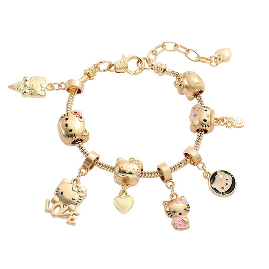 Hello Kitty Gold Plated Bracelets With Charms for Women High Quality Fashion Jewelry for Girl Kawaii Party Gifts