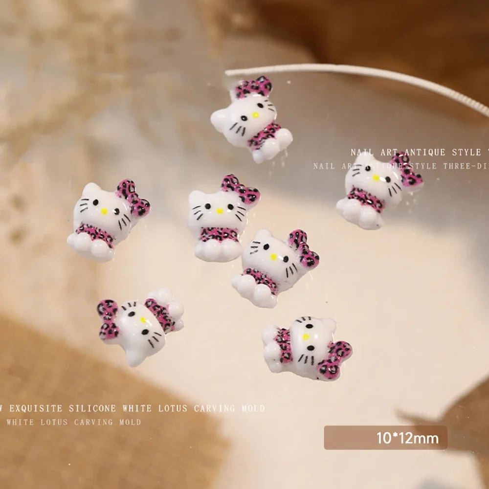 20 PCS Cartoon Leopard Print Hello Kitty Nail Tips Charms Ornament Acrylic Diy Sunglasses Bowknot Party Sticker Nail Accessories