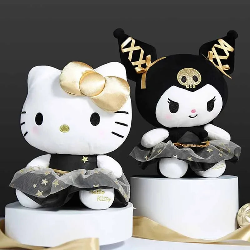 25CM New Kawaii Black Gold Series Plush Stuffed Toy Soft Pillow Cute Kuromi Hello Kitty Birthday Gift Children's Toy