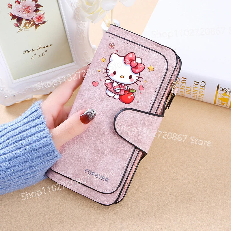 New Hello Kitty Wallet Women Anime Cartoon Fashion Multi-Card Slot Purse  Buckle Nubuck Material Two-color Fabric Wallets Gift