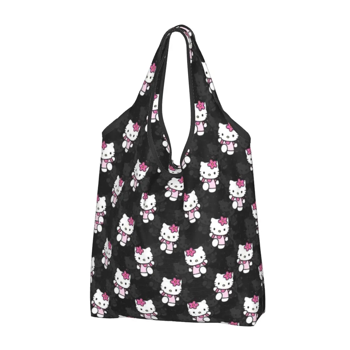 Custom Hello Kitty Groceries Shopping Bag Funny Shopper Shoulder Tote Bags Large Capacity Portable Handbag