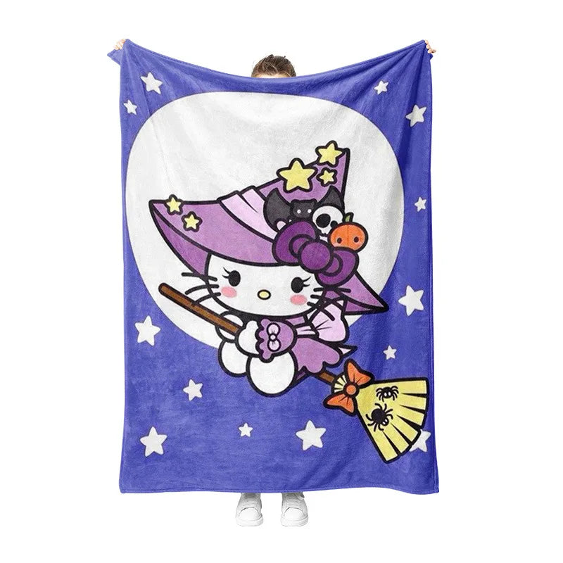 Hello Kitty Blanket Halloween Plush Ghost Cartoon Large Flannel Blanket New Cute Cotton Sofa Nap Bed Sheet Christmas Gift