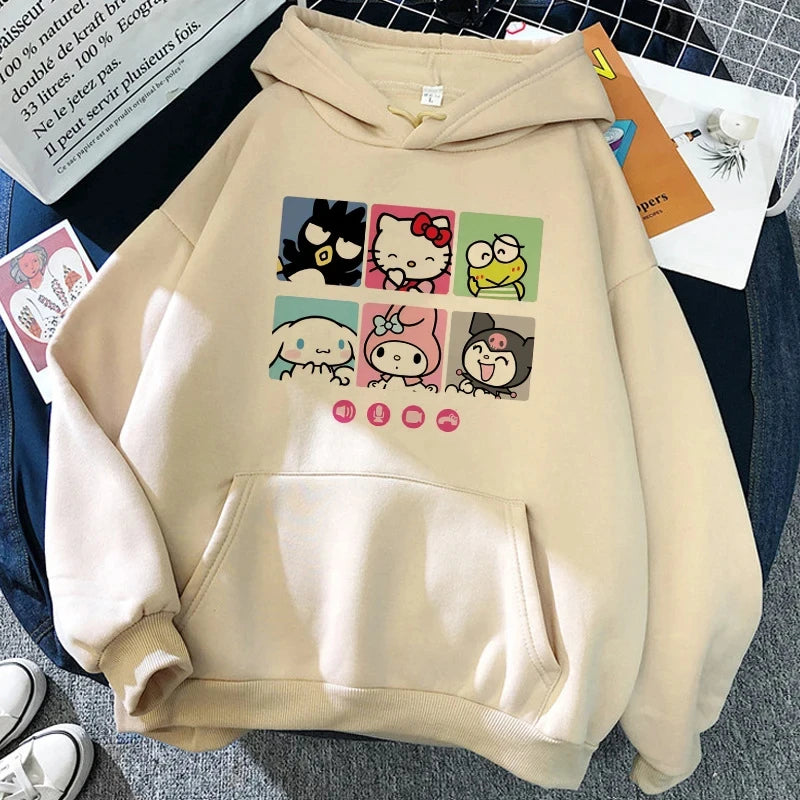 2025 Women's Aesthetic Sweatshirt Y2k Grunge Clothing Japanese Cartoon Classic Hello Kitty Hoodie Autumn and Winter Retro Tops