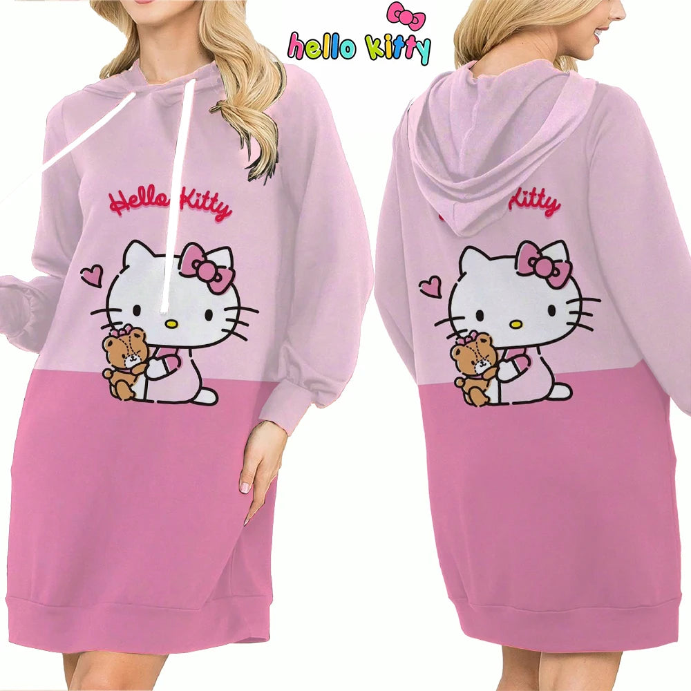 Hello Kitty Top Y2k Clothes S-3XL Kawaii 2025 Lovely Autumn/winter Sweatshirts Women's Hoodie Dress Anime Streetwear Hoody Woman