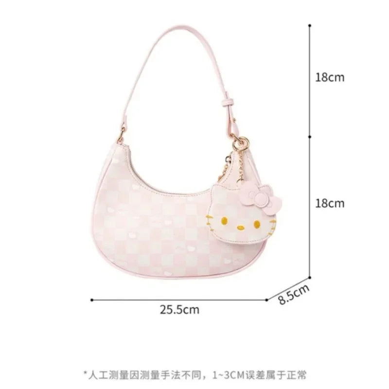 PU Leather Handbags Hello Kitty Purses Luxury Designer Tote Mini Size Underarm Bag Kawaii with Pendant and Zipper