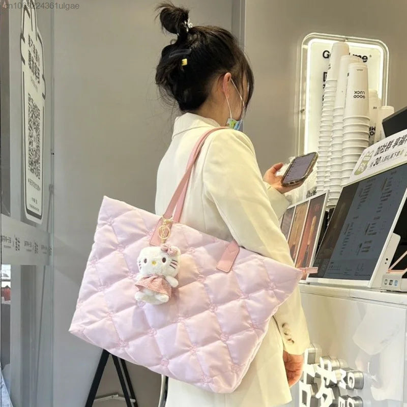 Pink Bags With Hello Kitty Pendant Women Korean Fashion Lightweight Shoulder Bag Female Commuter Tote Bag Luxury Handabgs