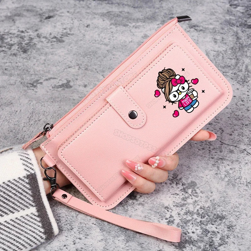 Hello Kitty Kuromi Women Wallets PU Leather Female Purse Multi-Cards Holder Coin Foldable Wallet Zipper Billfold Hipster Credit