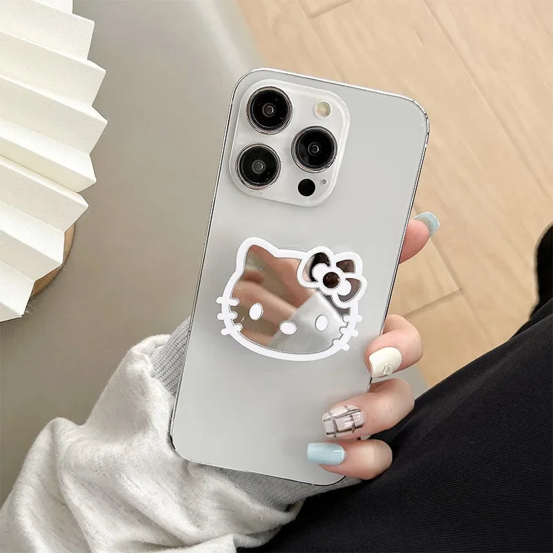 Hello Kitty Mobile Phone Holder Cute Anime Cartoon Scalable Portable IPhone Back Decoration Mirror Fashion Holiday Gifts