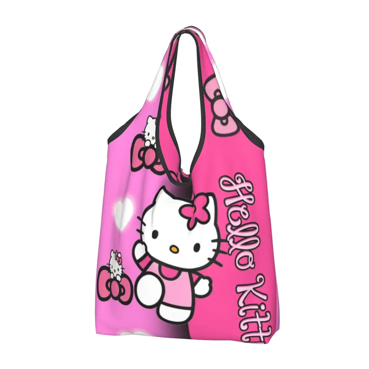 Custom Hello Kitty Groceries Shopping Bag Funny Shopper Shoulder Tote Bags Large Capacity Portable Handbag