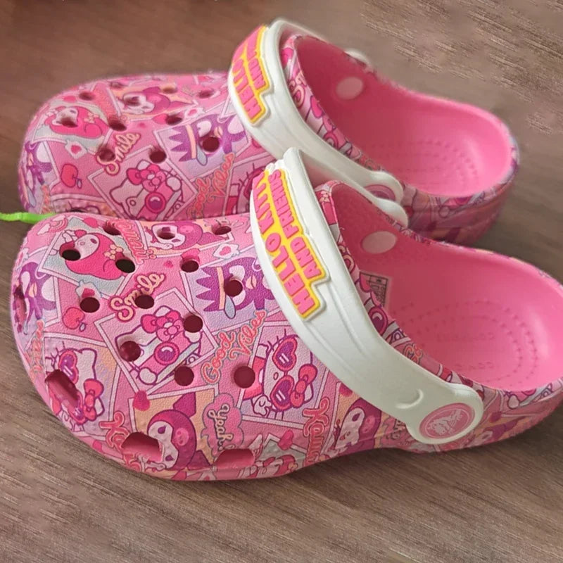 Children Slippers Hello Kitty Kuromi Summer Girls Cartoon Non-slip Soft-soled Wrap Toe Sandals Suitable for age 3-15 Girl Gift ﻿