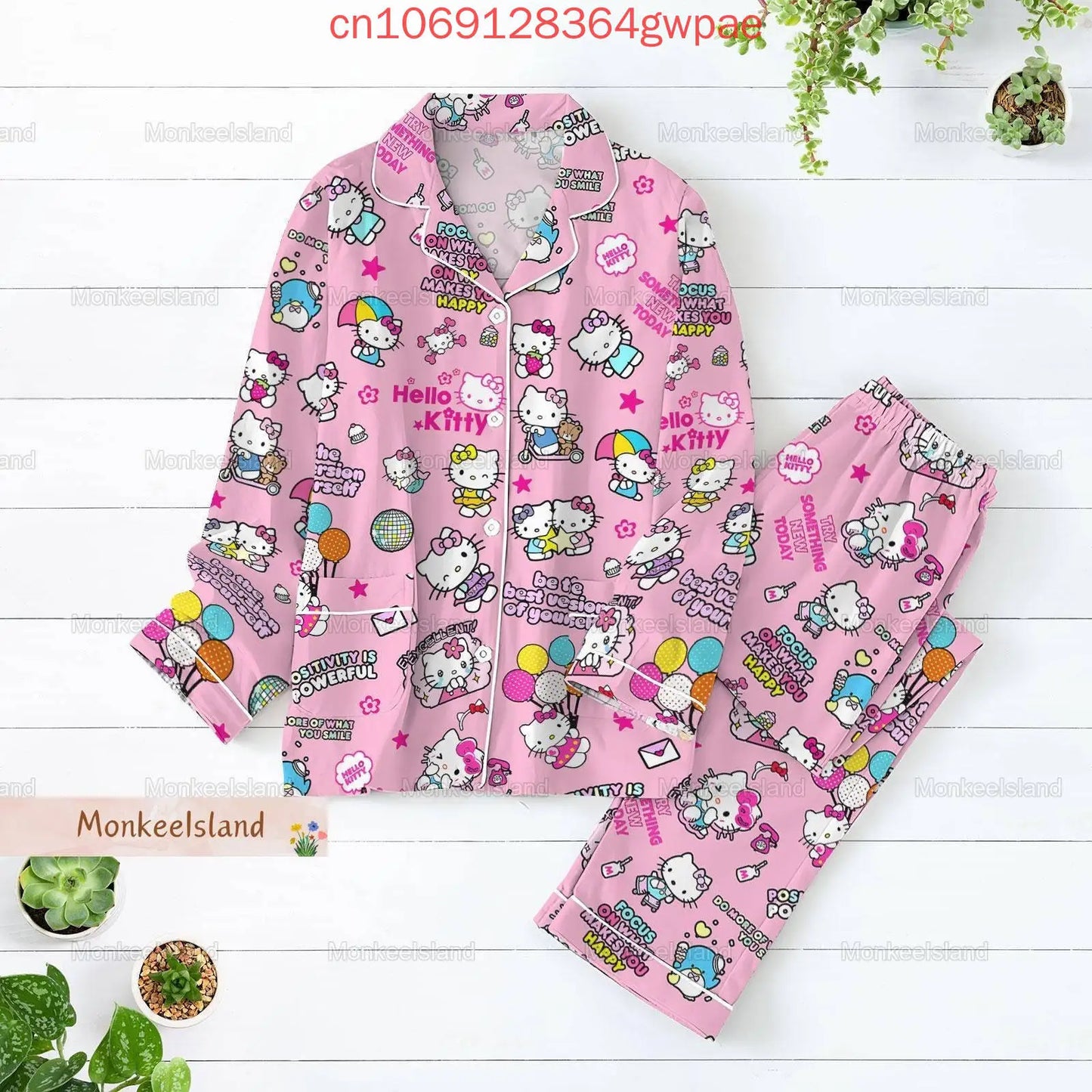 Hello Kitty 3D Printed Casual Men's and Women's Long Sleeve Shirt Pajama Set Hellokitty Family Pajamas Set