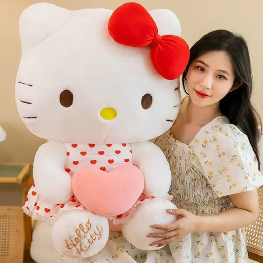 New Cartoon Anime Sheer Dress Hello Kitty Plush Doll Big Cute Room Decoration Plush Toy Sleeping Pillow Kawaii Soft Toy