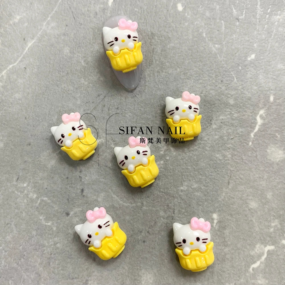 20PCS Kawaii Cartoon 3D Nail Accessories Hello Kitty Kuromi Dress Up Bowknot Decoration Art Charms DIY Jewelry Supplies Gift