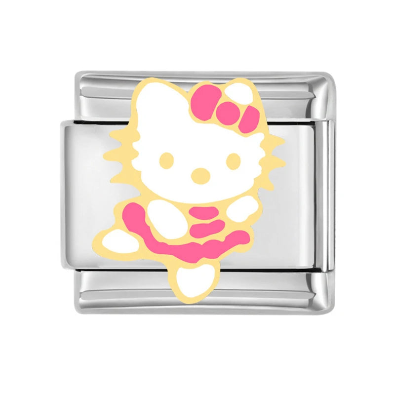 Hello Kitty Italian Links Charms Cute Cartoon KT Cat Beads Charm 9mm Stainless Steel Bracelet DIY Jewelry Making