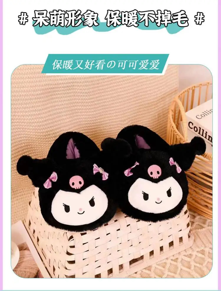 Cartoon Sanrioed Kuromi Hello Kitty Y2K Plush Slippers Women Melody Cinnamoroll Anime Kawaii Winter Home Cotton Shoes Soft Girl