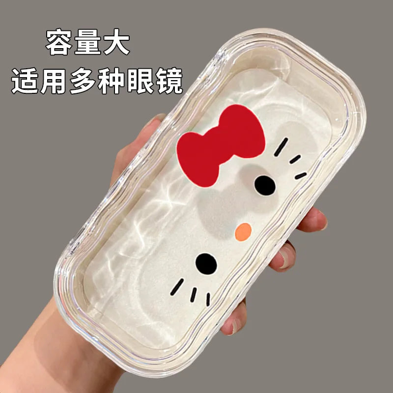 Hello Kitty Glasses Case Storage Box Anime Kawaii Cartoon Transparent Wave Sunglasses Protective Case Gifts for Girls