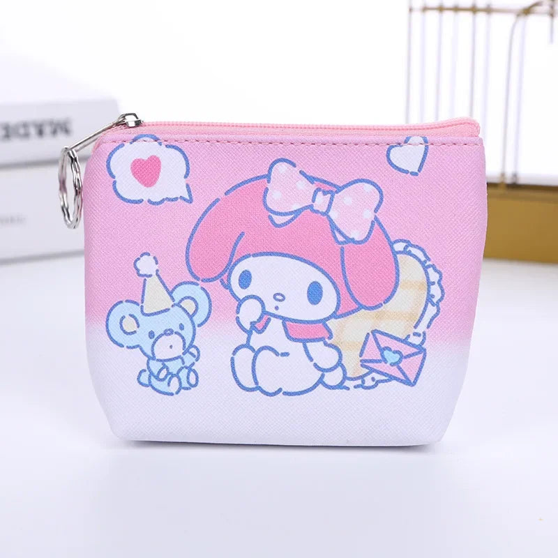 Hello Kitty Purse Coin Purses Cartoon Printed PU Melody Cute Wallet Bag Keychains Storage Bag Kuromi Kawaii Mini Pouch