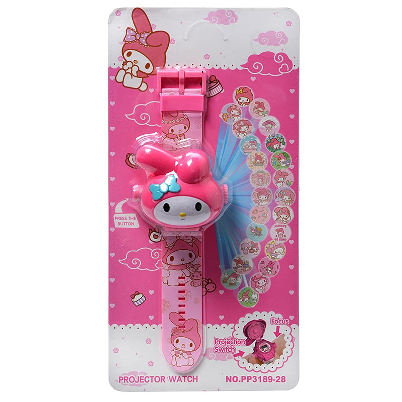 Hello Kitty Toys Set 24 Style 3D Projection Digital Watch Cinnamoroll Kuromi Melody Anime Action Figure Model Toy For Kid