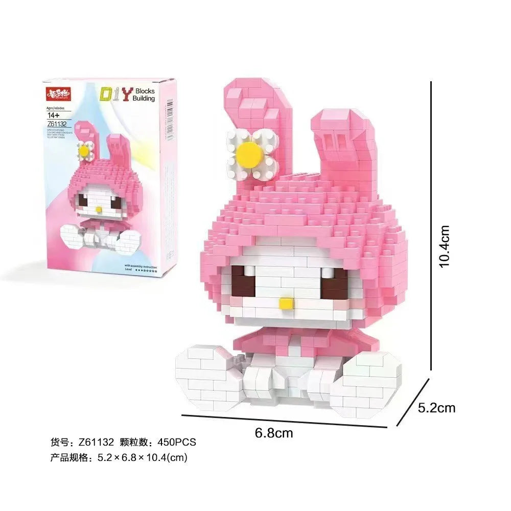 Anime Hello Kitty Building Block Model Assembled Toys Sanrio Figure Kuromi My Melody Children's Puzzle Gift Desktop Decorations