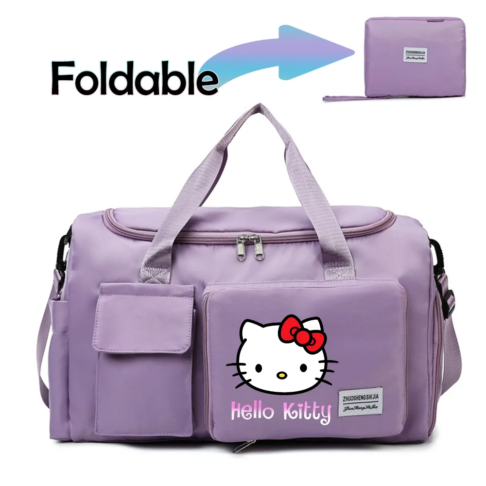 Hello Kitty Cartoon Travel Bag Large Capacity Storage Shoulder Bags Gym Duffle Pack with Shoe Compartment Portable HandBag