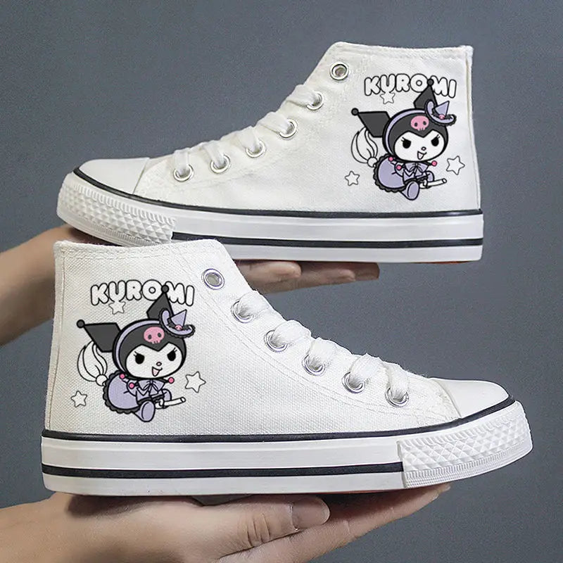 Kawaii Hello Kitty High Tops Canvas Shoes Women Student Cartoon Graffiti Skateboard Shoes Girl Preppy Versatile Sneakers