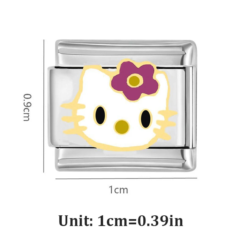 Hello Kitty Italian Links Charms Cute Cartoon KT Cat Beads Charm 9mm Stainless Steel Bracelet DIY Jewelry Making