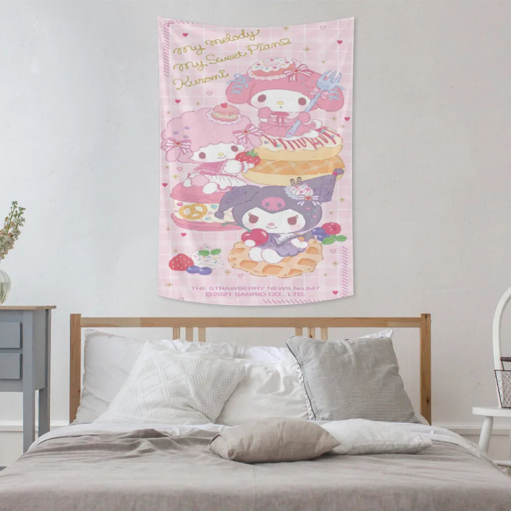 Cute Anime Sanrio Hello Kitty Kawaii Tapestries Room Decoration Items Home Décor Bedroom Wall Decorating Cloth