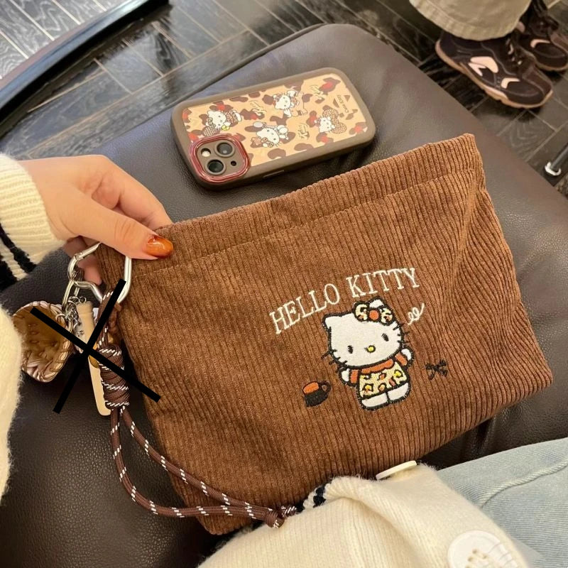 Hello Kitty Handbag Cartoon Student Zipper Print Leopard Print Travel Makeup Storage Bag Canvas Large Capacity Handbag