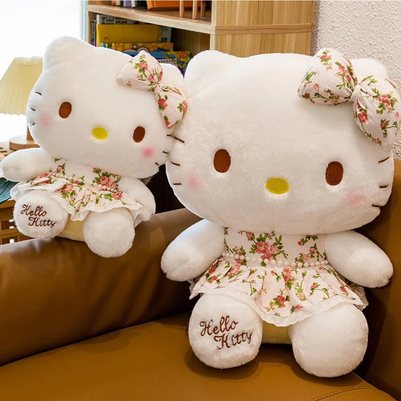 Plush Toys Hello Kitty Cat Cartoon Cute Pillow Girlfriend Gift Flower Dress Children's Birthday Gift Decoration Doll