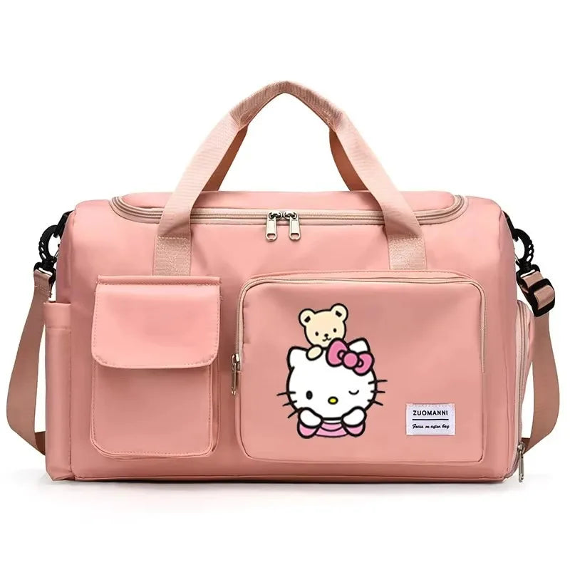 Hello Kitty Women Carry on Travel Bag Large Capacity Gym Weekend Duffle Bags Shoe Compartment Sport Fitness HandBag Girl Gift