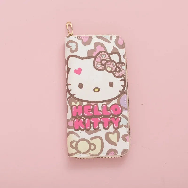 Hello Kitty Purse Long Zipper Texture Student Card Bag Large Capacity Coin Purse Kawaii KT Cute Bank Card Bag Storage Bag