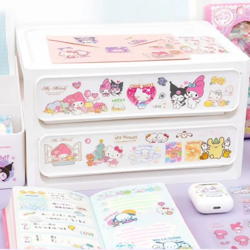 100PCS Hello Kitty Sticker Gift Box Cinnamoroll Melody Kuromi Sticker Gift Box Waterproof PET Sticker Toy Kids Gift