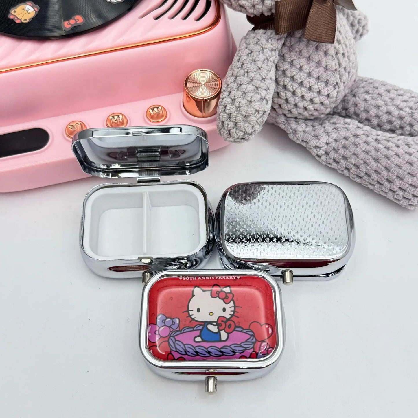 Hello Kitty Portable Jewelry Box with HD Mirror Mini Sealed Sub package Box Cute Cartoon Travel Storage Box