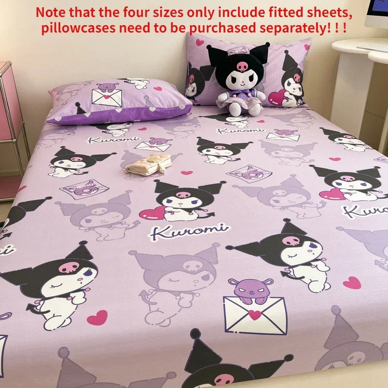 Pure Cotton Fitted Sheet Three-piece Set Hello kitty My Melody Cotton Bedspread Cute Kuromi Full Surround Protective Cover