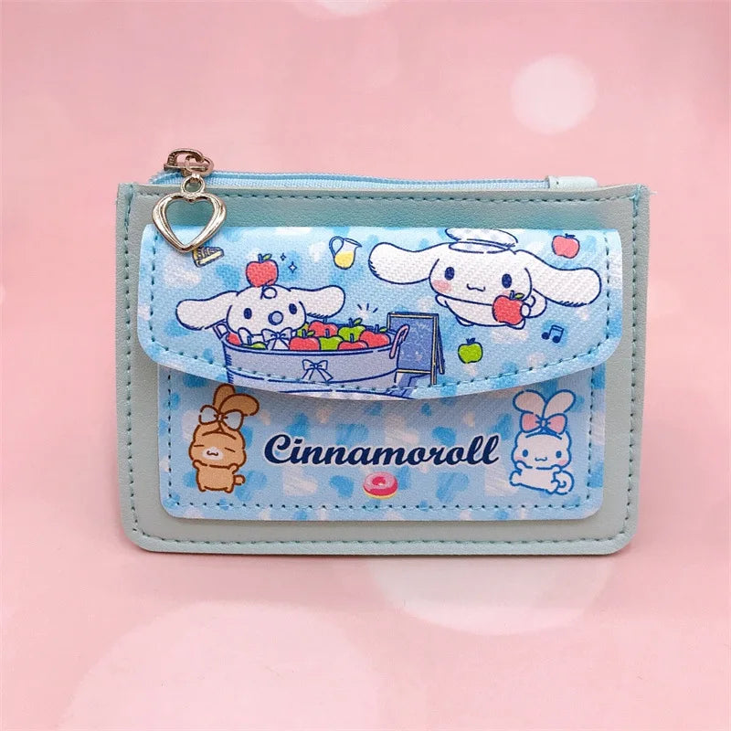 Kawaii Cartoon PU Leather Wallet Anime Hello Kitty Cinnamoroll Kuromi Casual Short Wallets Cute Card Holder Coin Purse