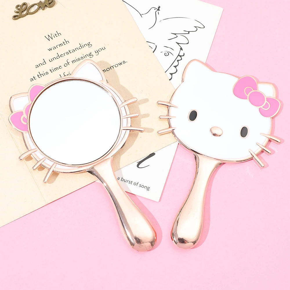 Cartoon Cute Hello Kitty Mirror Rose Gold 1 Piece Metal Handheld Cosmetic Mirror Portable Suitable for Holiday Gifts for Girls