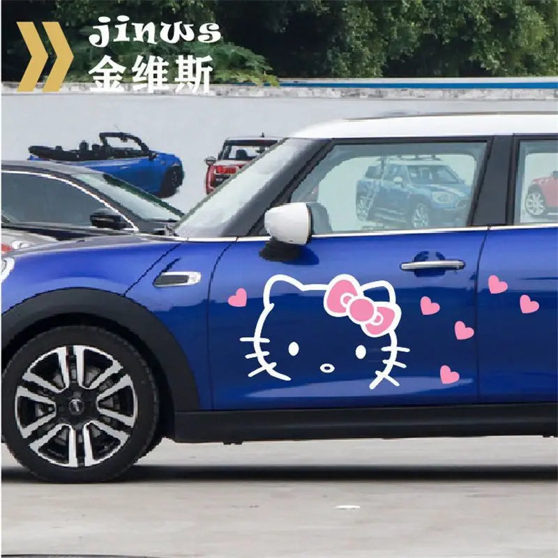 Sanrio Hello Kitty Hood Car Sticker Cartoon Anime Kt Cat Cute Flower Hood Car Body Decoration Cars Door Stickers Diy Toys Gifts